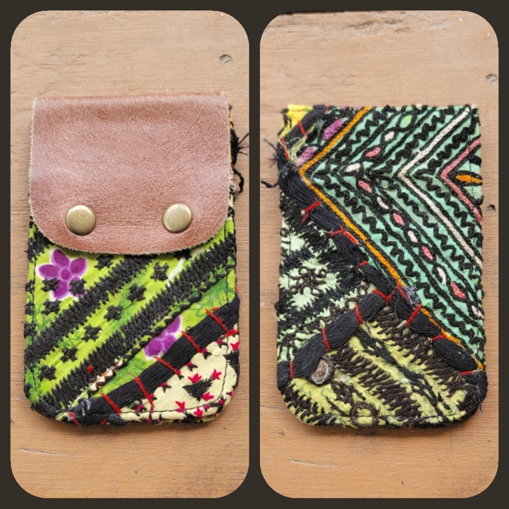 🕺🥂 Free People Boho Embroidered Repurposed vtg banjara hippie Wallet card case